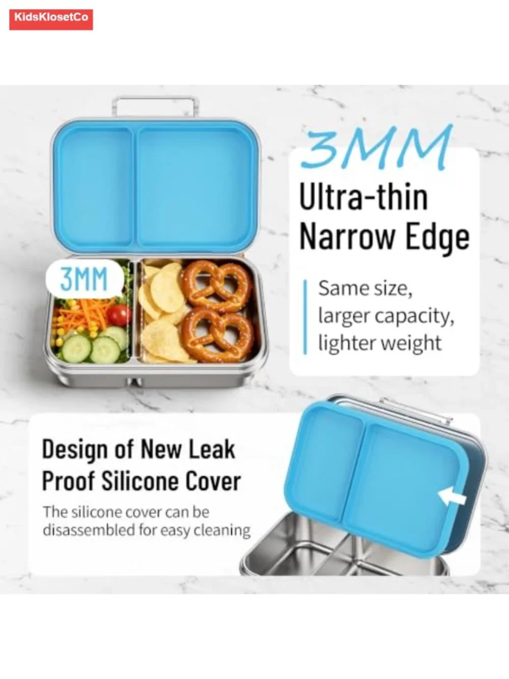 304 Stainless Steel 2-Compartment Bento Lunch Box with Leak-Resistant Silicone